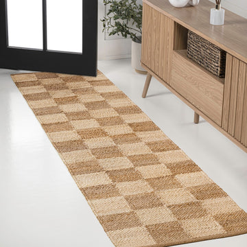 Theo Modern Farmhouse Woven Jute Checkerboard Area Rug